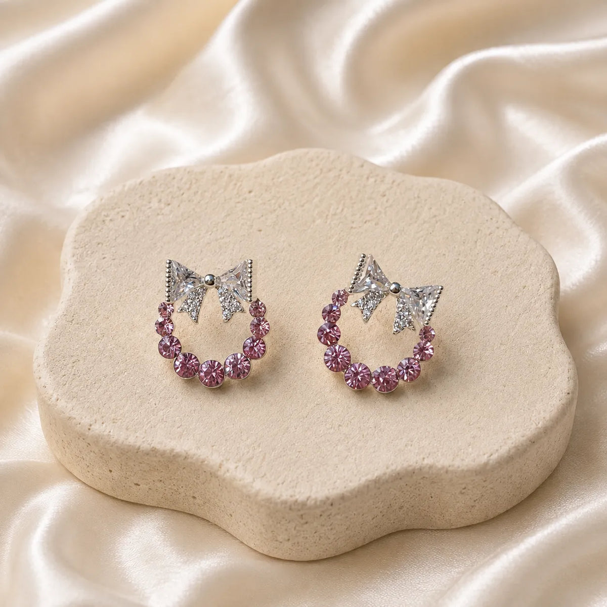 Pink Bow Wreath Studs