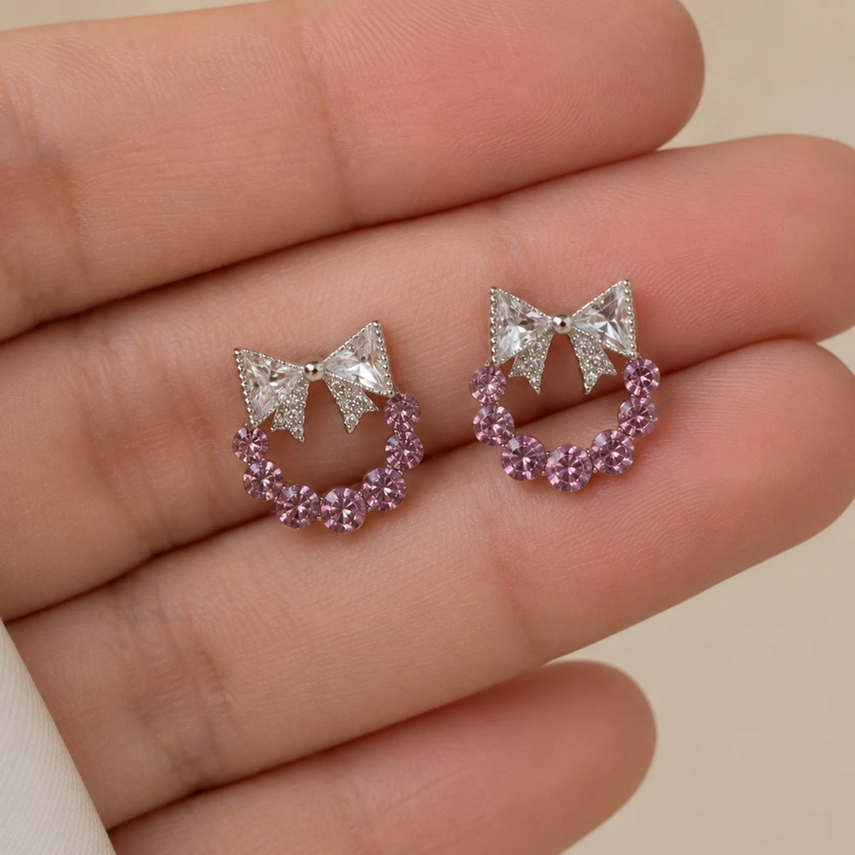Pink Bow Wreath Studs