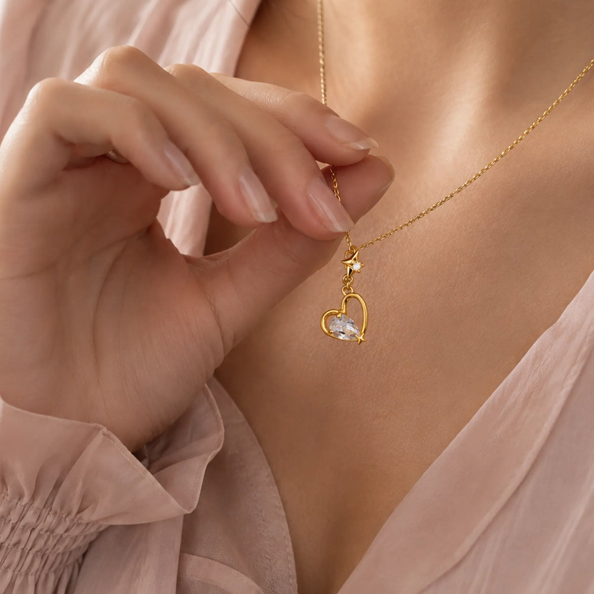 Crystal Heart Drop Necklace